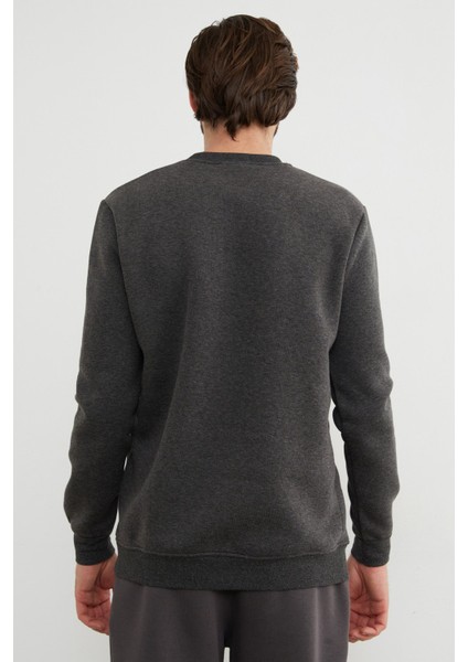 3 Iplik Yazı Baskılı Bisiklet Yaka Sweatshirt