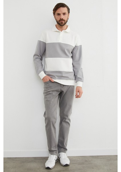 Renk Bloklu Polo Yaka Yarım Düğmeli Sweatshirt fırsatları