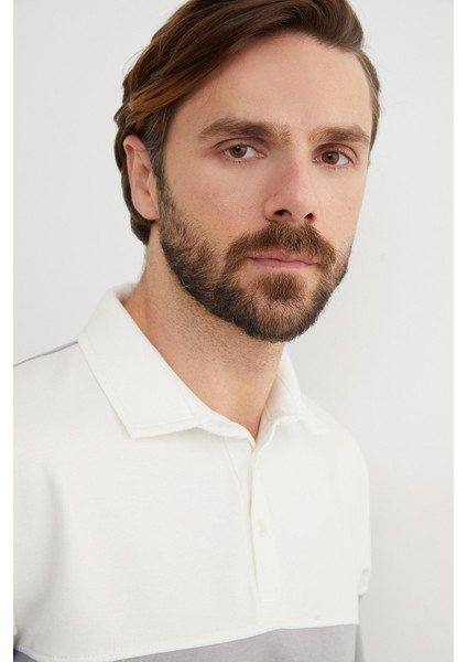 Renk Bloklu Polo Yaka Yarım Düğmeli Sweatshirt