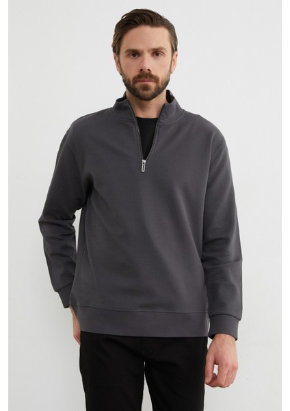 Fitilli Yarım Fermuarlı Sweatshirt