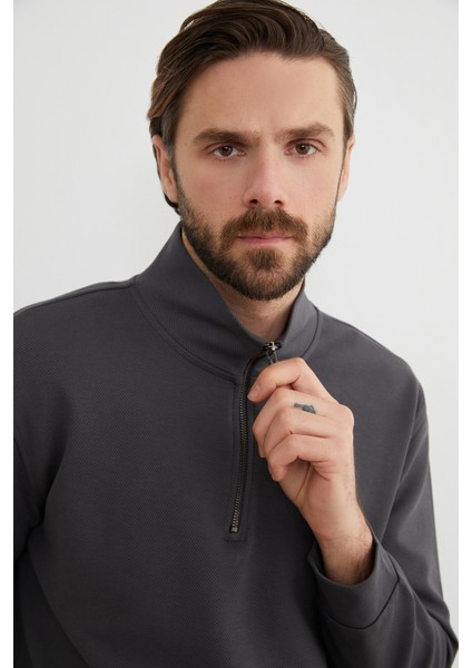 Fitilli Yarım Fermuarlı Sweatshirt