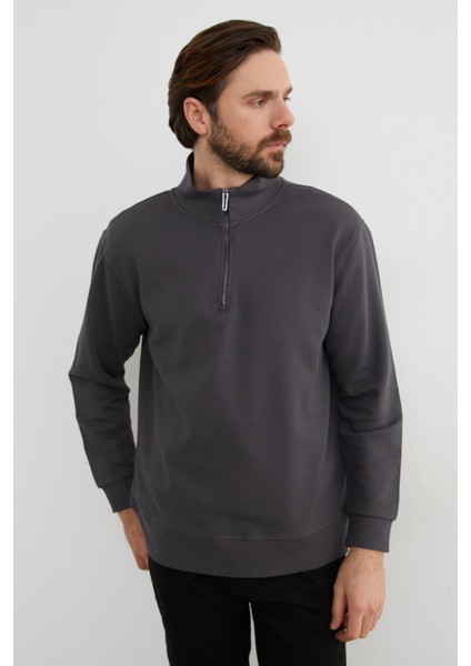 Fitilli Yarım Fermuarlı Sweatshirt