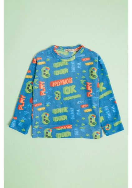 Play Yazı Baskılı Bisiklet Yaka Polar Unisex Çocuk Pijama Takımı fiyatları