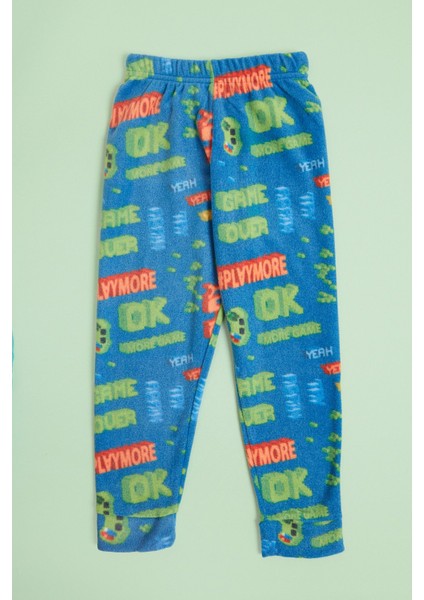 Play Yazı Baskılı Bisiklet Yaka Polar Unisex Çocuk Pijama Takımı fırsatları