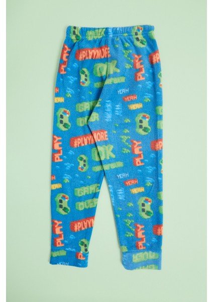 Play Yazı Baskılı Bisiklet Yaka Polar Unisex Çocuk Pijama Takımı indirimleri