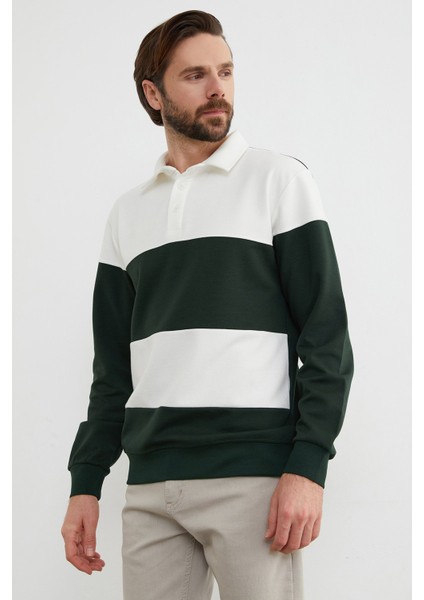 Renk Bloklu Polo Yaka Yarım Düğmeli Sweatshirt modelleri