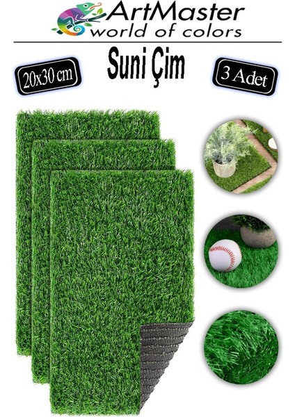 Yapay Çim 20X30 cm 3 Adet A4 Boyutunda Dekoratif Maket Çim Yapay Çim Halı Teraryum Suni Çim