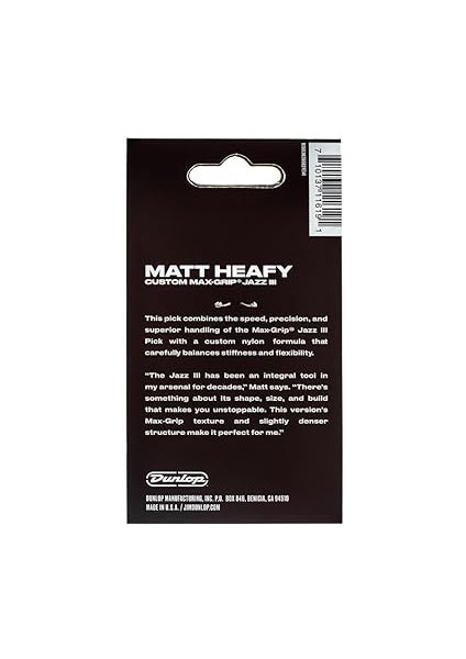 Dunlop 471P3SMH Matt Heafy Custom Max Grip Jazz Iıı Pena, 6'lı Paket fırsatları