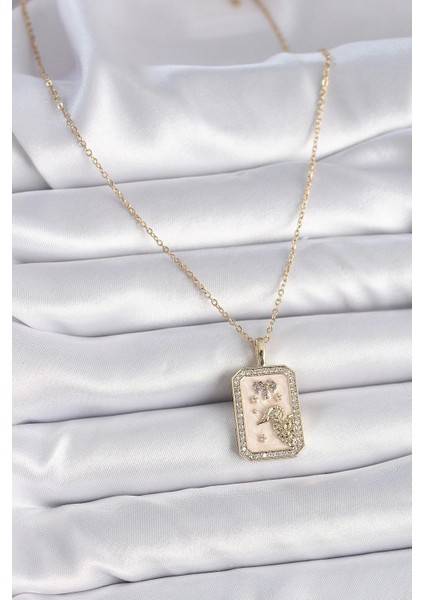 316L Çelik Gold Renk Zincir Koç Burcu Zirkon Taşlı Kadın Kolye fiyatları