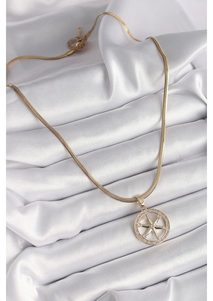 316L Çelik Gold Renk Italyan Zincir Zirkon Taşlı Kutup Yıldız Model Kadın Kolye fiyatları