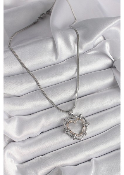 316L Çelik Gümüş Renk Italyan Zincir Mix Renk Zirkon Taş Detay Kalp Model Kadın Kolye fiyatları