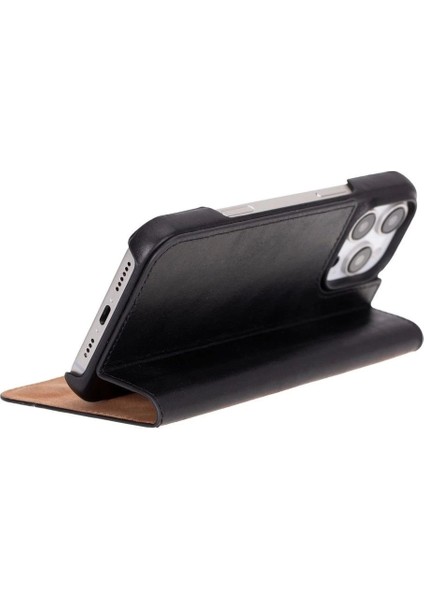 Buğz Apple iPhone 16 Pro Max Uyumlu, Hakiki Deri, El Yapımı, Cüzdanlı Kılıf, Parlak Siyah fiyatları