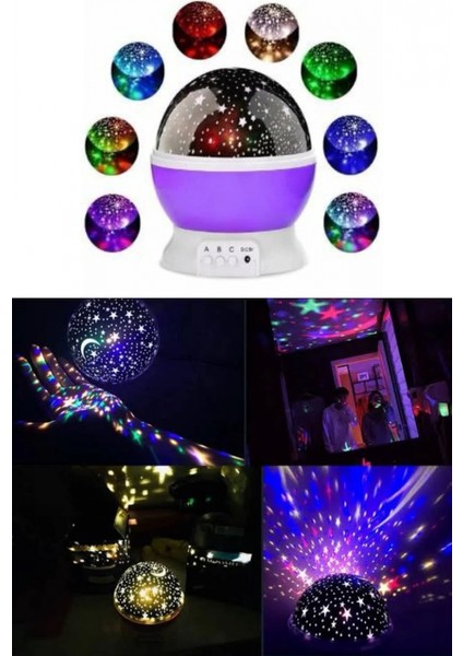 Renkli Yıldızlı Gökyüzü Projeksiyon Gece Lambası Pilli ve USB Kablolu modelleri