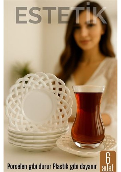 Porselen Görünümlü Plastik Çay Tabağı – 6’lı Set, Hafif, Şık ve Kırılmaz Tasarım