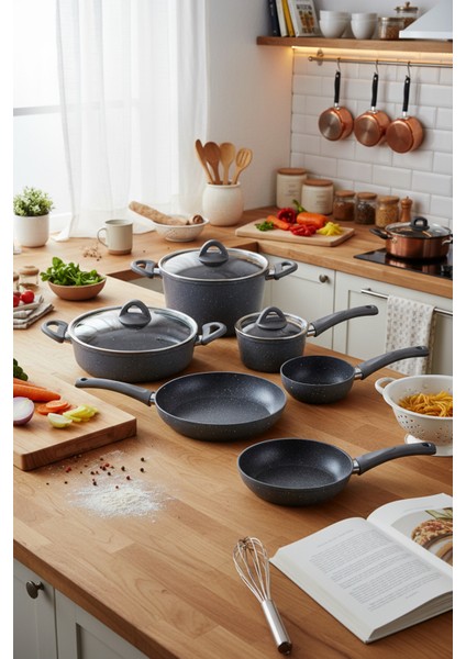 Melcor 9 Parça Granit Tencere Seti Gri