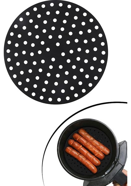 Renkli Isıya Dayanıklı Yıkanılabilir Silikon Fırın ve Airfryer Yuvarlak Model Pişirme Matı 20 cm (Siyah)