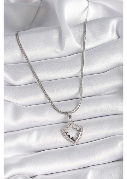 316L Çelik Gümüş Renk Italyan Zincir Zirkon Taşlı Kutup Yıldızı Işleme Model Kadın Kolye fiyatları