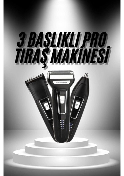 3'lü Set Saç Sakal Kesme Traş Makinesi Burun Kılı Alma Tıraş Makinesi