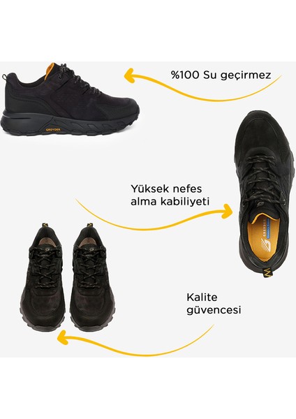 Erkek Siyah Gri Hakiki Deri Su Geçirmez Outdoor Ayakkabı 5K1GA16343