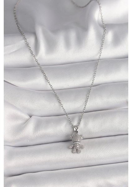 316L Çelik Gümüş Renk Zincir Zirkon Taşlı Ayıcık Figür Kadın Kolye fiyatları