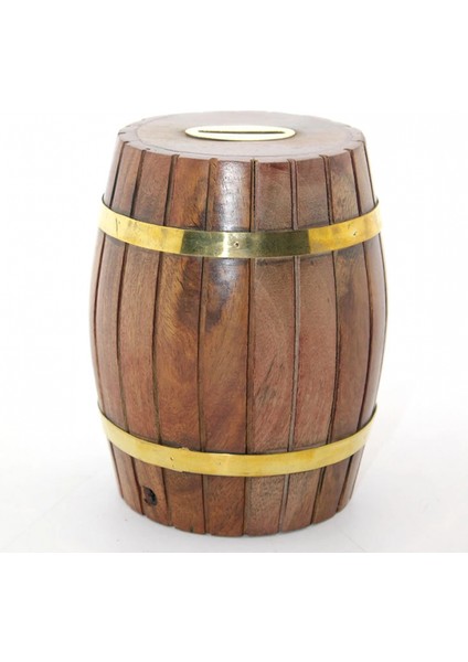 Pirinç Ahşap Fıçı Kumbara 12.5 cm