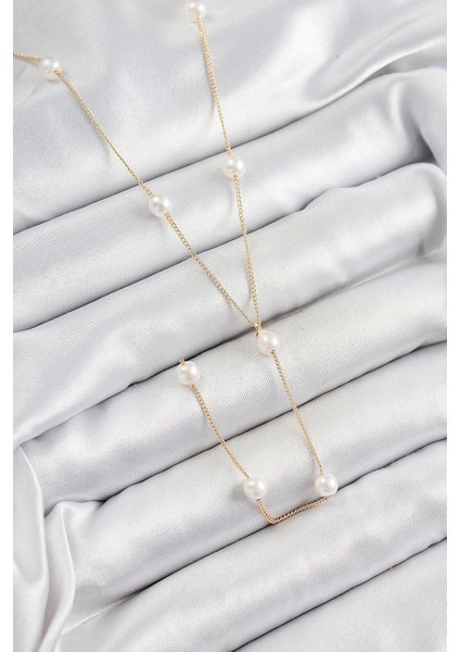 Pirinç Inci Figürlü Y Model Gold Renk Kadın Kolye