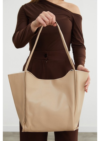 Suni Deri Fermuarlı Kol Çantası