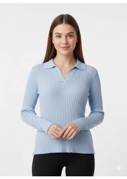 Kadın Fitilli Polo Yaka Kazak 5059