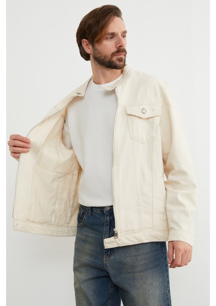 Fermuarlı Cepli Hakim Yaka Kot Ceket indirimleri