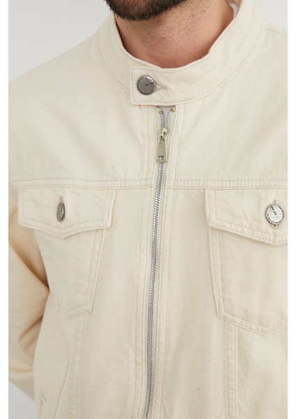 Fermuarlı Cepli Hakim Yaka Kot Ceket