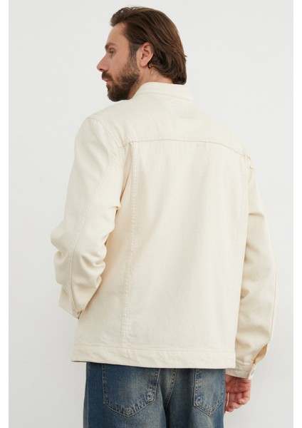 Fermuarlı Cepli Hakim Yaka Kot Ceket