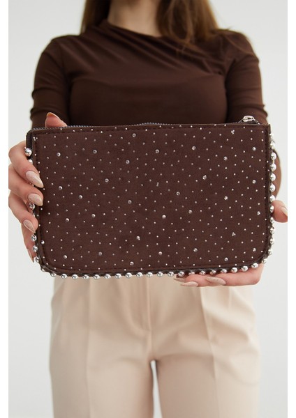 Taşlı Zincir Askılı Süet Kol Çantası fiyatları