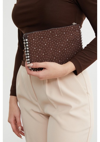 Taşlı Zincir Askılı Süet Kol Çantası modelleri