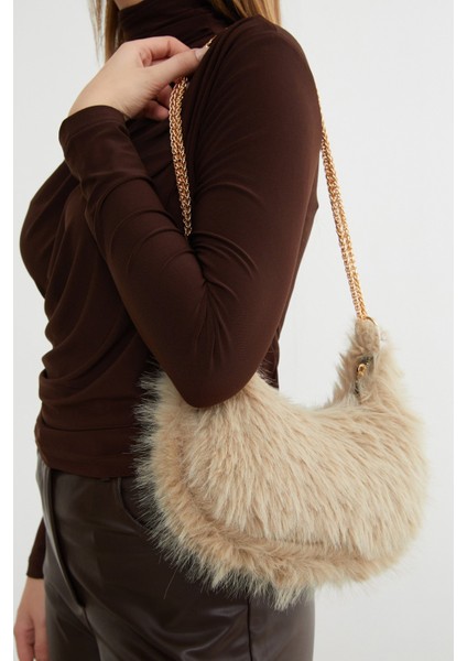 Zincir Askılı Fermuarlı Suni Kürk Kol Çantası