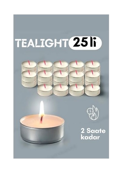 Tealight Mum 25 Adet - Kokusuz Dekoratif Mum