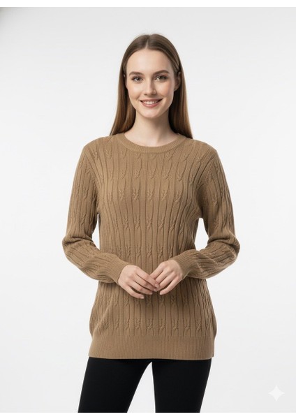 Kadın Saç Örgü Desenli Triko Kazak 5354