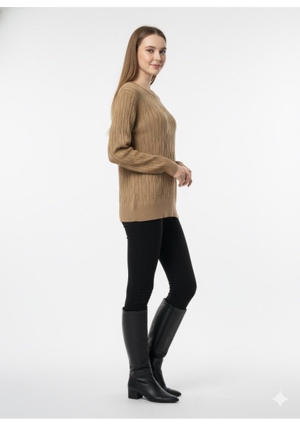 Kadın Saç Örgü Desenli Triko Kazak 5354 modelleri