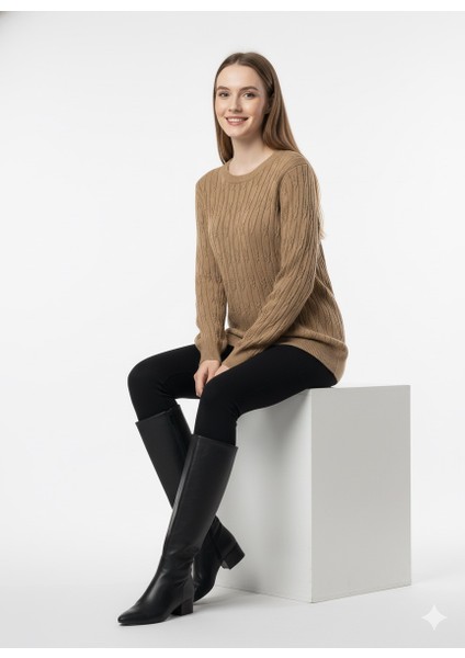 Kadın Saç Örgü Desenli Triko Kazak 5354 fırsatları