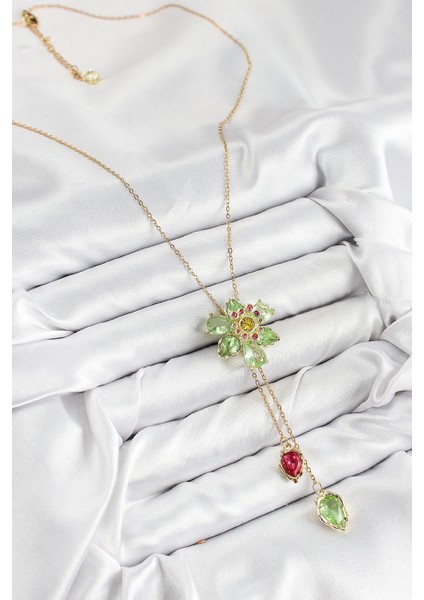 Vıp Pirinç Zirkon Taşlı Çiçek Model Gold Renk Asansörlü Kadın Kolye fiyatları