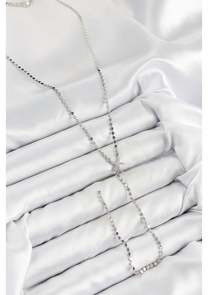 Pirinç Zirkon Taşlı Ezme Zincirli Deniz Yıldızı Model Gümüş Renk Y Kolye fiyatları