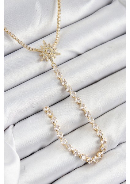 Pirinç Zirkon Taşlı Kutup Yıldızı Model Gümüş Renk Y Kolye