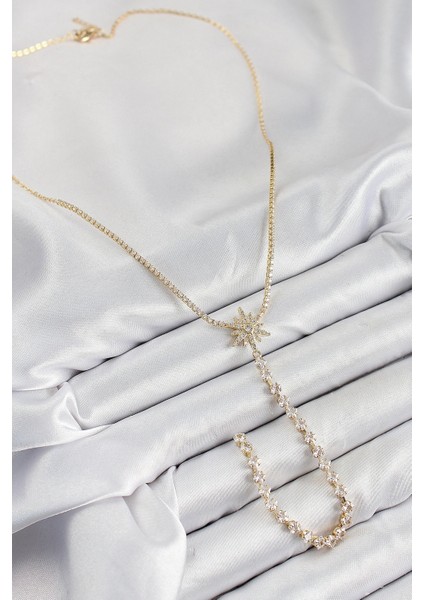 Pirinç Zirkon Taşlı Kutup Yıldızı Model Gümüş Renk Y Kolye fiyatları