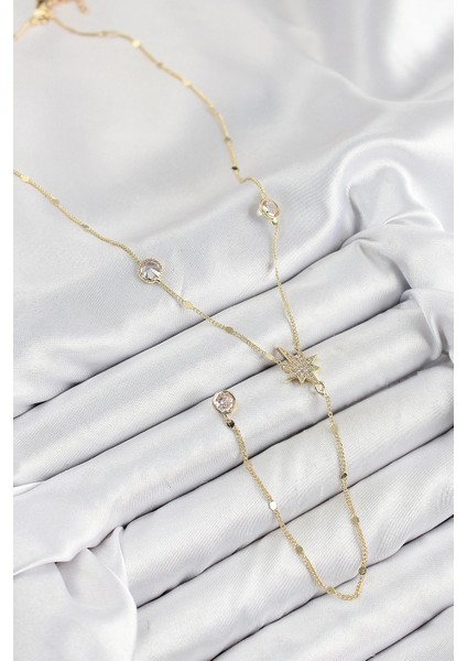 Pirinç Zirkon Taşlı Kutup Yıldızı Model Gold Renk Y Kolye fiyatları