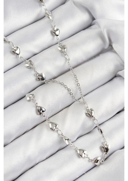 Pirinç Zirkon Taşlı Kalp Model Gümüş Renk Y Kolye