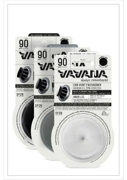 Araba Klima Kokusu, Spin Oto Kokusu 3'lü Set, 90 Gün Etkili Ara Kokusu - Mystic & Neutral & Angelic