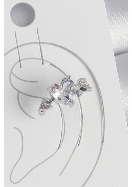 Pirinç Gümüş Renk Zirkon Taşlı Yıldız Model Kadın Kıkırdak Küpe