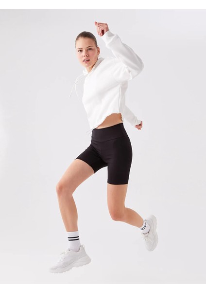 Xsıde Actıve Siyah Kadın Beli Lastikli Düz Şort Tayt