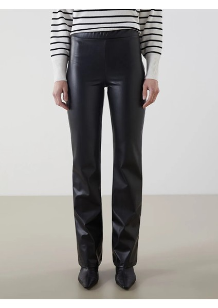 Lcw Vision Siyah Beli Lastikli Deri Görünümlü Kadın Tayt Pantolon fiyatları