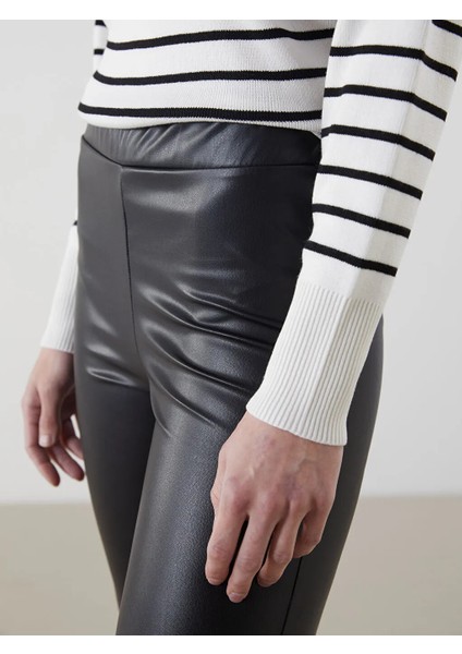 Lcw Vision Siyah Beli Lastikli Deri Görünümlü Kadın Tayt Pantolon modelleri