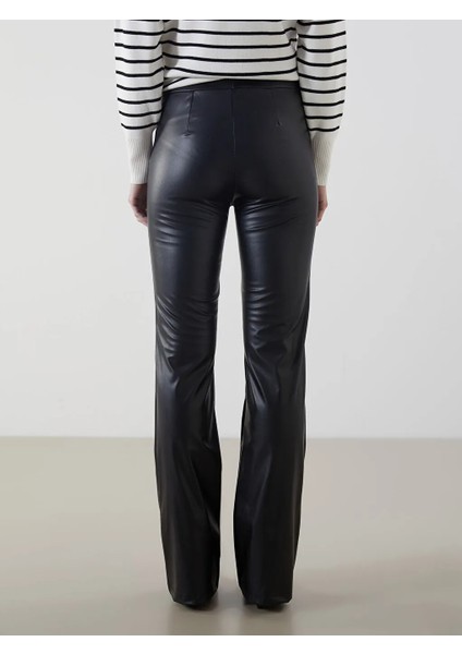 Lcw Vision Siyah Beli Lastikli Deri Görünümlü Kadın Tayt Pantolon fırsatları